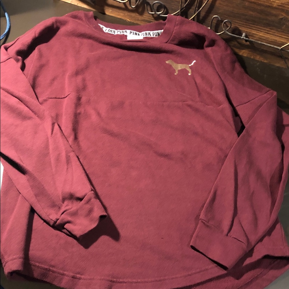PINK Victoria's Secret Maroon Sweatshirt with White Trim
